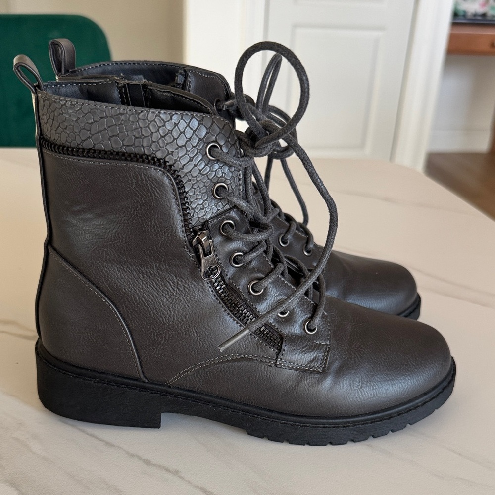 Wanted Gray Ankle Boots with Snakeskin Detail